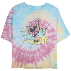 【送料無料】 ディズニー レディース Tシャツ トップス Disney's Mickey Mouse And Pals Juniors' Cropped Tie Dye Graphic Tee Blue Pink Light Yellow