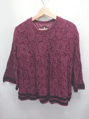 ◇ ⊇ merlot メルロー レース 長袖 カットソー プルオーバー ボルドー系 レディース E  【1505290038584】