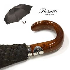 Pasotti 雨傘 折りたたみ傘 ブラウン ストライプ クラシック 高級傘 ジャンプ傘 頑丈 大きめサイズ イタリア製 ハンドメイド オシャレ シンプル メンズ PS14