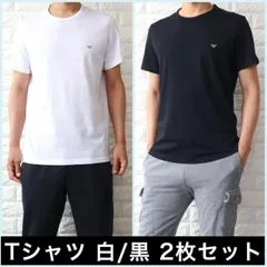 エンポリオ アルマーニ Tシャツ メンズ ブラック ホワイト コットン ロゴ セット 【2枚組】2024春夏新作 111267 4R722 7620