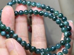 BR7-22 一点物 氷種 深黒青飃雪花 深青緑 6.0mm グアテマラ産 天然 本翡翠 ブレスレット