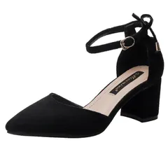 [WesRiva] レディース つま先付き ヒール サンダル 上品レトロ風 太ヒール 韓国風 フォーマル パンプス 靴 くつ きれい 綺麗 キレイ め れでぃーす ファッション ふぁっしょん 人気 にんき 女 性 色 韓国 風 [ブラック] [24.0 cm]