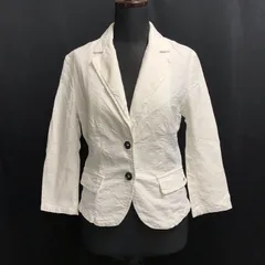 美品★ SISLEY【ベネトンジャパン】 七分袖 春夏テーラードジャケット【size:40/レディースL/白/white/総模様】シングル/裏地なし/アウター/Jacket◆BJ023-cのサムネイル