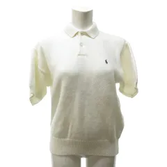 ポロ バイ ラルフローレン Polo by Ralph Lauren 美品 90s ヴィンテージ ニットポロ カットソー 半袖 ロゴ刺繡 白 ホワイト Mサイズ IBO57