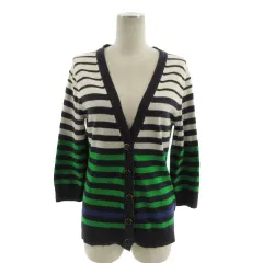 バナナリパブリック BANANA REPUBLIC カーディガン ニット 七分袖 コットン ボーダー ネイビー 紺 オフ白 ライトグレー グリーン 緑 ブルー 青 M