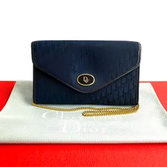 極 美品 Christian Dior クリスチャンディオール ロゴ トロッター 柄 レザー ナイロンキャンバス ショルダーバッグ ネイビー 97056