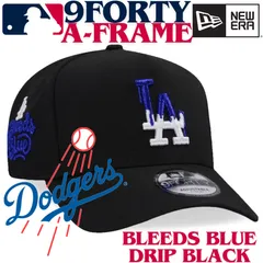【海外限定】ニューエラ MLB ロサンゼルスドジャース 9FORTY A-frame ブラック ドリップロゴ LA Bleeds Blue
