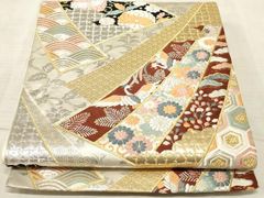 m520 墨流し　金彩　六通　正絹　袋帯 m629 扇 金彩 六通 正絹 袋帯 - メルカリ