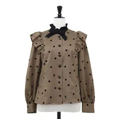 MS GRACY エムズグレイシー ブラウス ブラウン×ブラック サイズ:36(S) / 23秋冬 リボンブローチ付き フリル ドット ブラウス / 長袖 ハイネック フロッキー / 日本製 / トップス シャツ 【レディース】【中古】