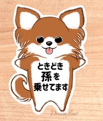 ときどき孫を乗せて【わんこチワワ.レッド】マグネットタイプ/シールタイプ/吸盤タイプ