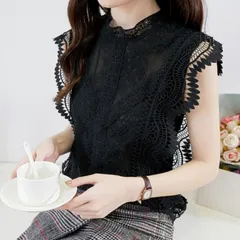 【ブラック ★ＸＬサイズ】 秋冬　黒レース　トップス　ブラウス　シャツ　レディース　大きめ　体型カバー