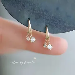 揺れる CZダイヤ 高見え 繊細 上品  大人可愛い 18Kコーティング シルバー925  フープ ピアス 新品 送料無料 47