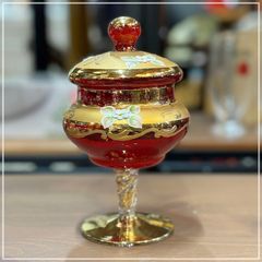 ヴェネチアングラス 赤金彩 高さ17cm キャンディポット 蓋付き ベネチアンガラス ガラス工芸品 ルビー 小物入れ 置物 イタリア【RU1015-6】