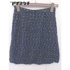 ◇ Aylesbury アリスバーリー サイドジップ チェック 刺繍 膝丈 台形 スカート サイズ11 ネイビー マルチ レディース  【中古】 【1109080009572】