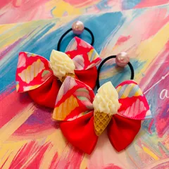 ⑤ハンドメイド　ピンク　アイス　 リボン　スイーツ　ヘアアクセサリー　ヘアゴム　女の子　キッズ　子供　おしゃれ　誕生日　プレゼント　クリスマス　保育園　幼稚園　小学生　ソフトクリーム