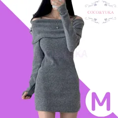 [ COCO&YUKA公式 ] ココアンドユカ オフショルダー ニット タイト ミニ ワンピース セクシー チュニック ワンピ 長袖 肩出し かわいい レディース ロング 肩紐 付き グレー M B0CL6M7KZD