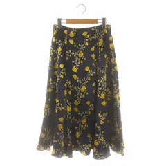 クミキョク 組曲 KUMIKYOKU フラワーサテンピーチ プリントスカート フレアスカート ロング 2 紺 マスタード グレー /ES ■OS
