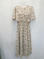 ◇ ⊂ mily bilet ミウィビレット 花柄 フレアスリーブ 半袖 膝下丈 ワンピース サイズL ベージュ ブラウン系 レディース E  【1506110015204】