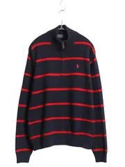 【お得なクーポン配布中!】 00s ポロ ラルフローレン コットン ニット セーター メンズ L オールド ハイネック ハーフジップ ボーダー ワンポイント リブ編み シンプル