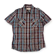 00s Levi's RedTab CASUAL WEAR リーバイス レッドタブ チェック ダブルジップ 半袖 ワークシャツ XL/ブルー×ブラウン メンズ オールド