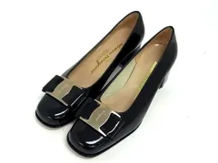 Salvatore Ferragamo フェラガモ ヴァラリボン パテントレザー ヒール パンプス サイズ 5 1/2 (約23cm) 靴 ブラック系 DK6461