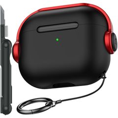 R-fun Airpods 第3世代ケース セキュアロック付き 音楽ヘッドセット イヤホン 保護ケースカバー クリーニングキット付き Apple Airpods 3 2021年モデル対応 充電ケース付き ブラック&レッド…