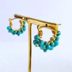 天然石　ターコイズ　12月誕生石　誕生石　ピアス　チタン　アレルギー対応　(フープイヤリング変更可)　14kgf