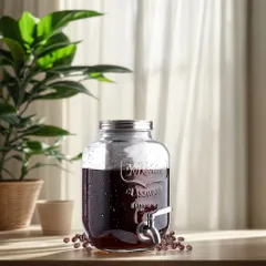 1pc 水ポット コールドブリームマシン 3.79 L アイスコーヒーポット コールドブリームマッソンジャー アイスティー 厚手ガラスボトル オフィス キャンプ カテリングに適しています フルーツティー ミルクビール その他の季節的な飲み物に適しています 理のサムネイル