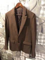 MR.OLIVE ミスターオリーブ　RETRO POLYESTER TWILL / 2B SEMI PEAKED LAPEL SET UP　レトロポリエステルツイル　２ボタン　セミピークラペル　セットアップ　スーツ　ジャケットM　パンツSブラウン　FK