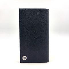 BVLGARI グレインレザー  レザー ブラック 二つ折り長財布 シルバー 30398