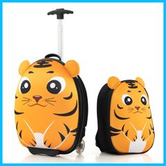 【人気商品】子供用 キッズ用 スーツケース 2点セット キャリーケース キャリーバッグ ベビーリュック 子供キャリー 機内持込み 旅行 キッズキャリー 遠足 キャンプ おもちゃ収納 [Costway] 誕生日プレゼント (タイガー19)