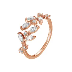 [happykau] リング レディース ピンキーリング ダイヤモンド クリスタル 指輪 ファッション フリーサイズ 葉 ピンクゴールド キラキラ ジュエリー アクセサリー