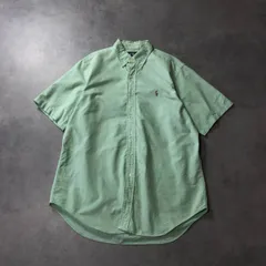 GQ3769◇Ralph Lauren : ボタンダウン 半袖オックスフォードシャツ CLASSIC FIT◇L◇ライトグリーン系 ラルフローレン ポニー