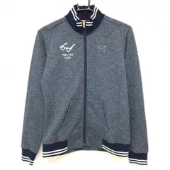 ★SALE価格★プーマ ジャケットブルゾン ネイビー×白 地模様 ネック・袖口2ライン レディース M ゴルフウェア サンプル品 PUMA