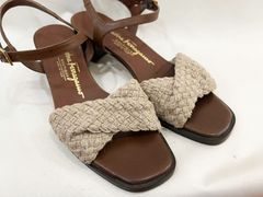 Salvatore Ferragamo BOUTIQUE/サルヴァトーレフェラガモ メッシュ編み上げクロスベルトサンダル ブラウン×ベージュ レディース 6ハーフ