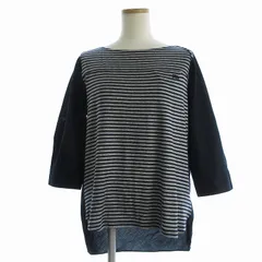 バーバリーブルーレーベル BURBERRY BLUE LABEL 美品 カットソー ボートネック 半袖 ボーダー ロゴ刺繍 ラメ 38 紺 ネイビー グレー