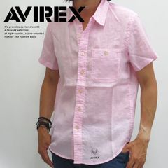 【1点限り！】AVIREX アビレックス 半袖リネンシャツ メンズ デイリーシリーズ アヴィレックス メンズファッション トップス NEK 6145134 (24 ピンク) Sサイズ