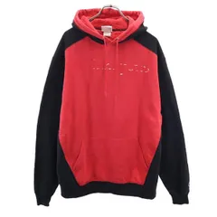 チャンピオン プリント 長袖 スウェットパーカー L レッド×ブラック Champion 裏起毛 プルオーバー メンズ 古着 【231120】