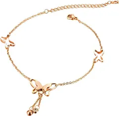 Miaomyao ミャオミャオ レディース アンクレット ピンクゴールド キュービックジルコニア ステンレス 蝶 蝶々 ちょう バタフライ プレゼント ポーチ セット(ピンクゴールド,  ワンサイズ)