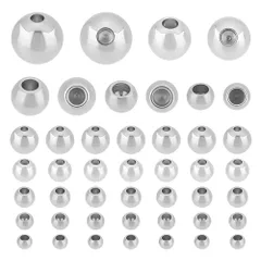 新品 UNICRAFTALE 約100個 5種 3/4/5/6/8mm ラウンドビーズ ハーフホール 糸通なし ステンレス エンドパーツ ステンレス エンドビーズ ひも留め コードエンド ターミネータ ロープバックル 紐留め カシメ ヒモ止め ネックレスブレス
