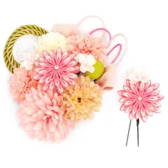 髪飾り 成人式 つまみ細工 振袖 前撮り 袴 3点セット 花 ピンク 白 ゴールド 組紐 玉飾り 花ごころ 小さい 和装 大人可愛い 粋 No.12-0562