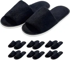 すまいるＳＨＯＰ 使い捨てスリッパ 前あき 厚手 室内 個包装 来客用 洗える ホテル 仕様 大きめ 6足セット(ブラック,  Free Size)