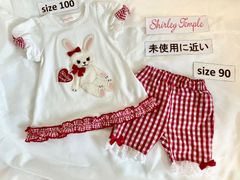 291シャーリーテンプル　ギンガムチェックうさぎTシャツパンツセットアップ