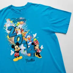 Disney ディズニー ミッキーマウス フロリダ キャラクター プリント Tシャツ XLサイズ ライトブルー 水色 古着 【UR-0402】