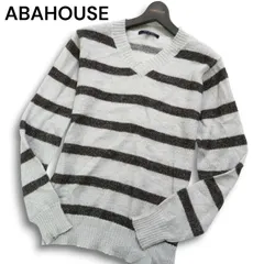 ABAHOUSE アバハウス 秋冬 モヘヤ ウール混★ Vネック ボーダー セーター プルオーバー ニット Sz.2 メンズ 灰のサムネイル