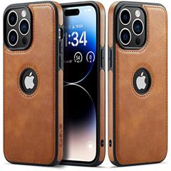 Sibada iPhone 14 Pro Max ケース ユニークなロゴが見えるデザイン レザー クラシック ラグジュアリー ビジネス 画面保護 レンズ保護 スリム薄型デザイン 携帯電話ケース 6.7 - Brown