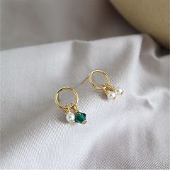 E006 ピアス イヤリング 片耳ピアス パール リング グリーンアメジスト silver925 ゴールド ホワイト