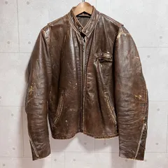 60's 70's USA製 レザー シングルライダースジャケット 本革 リアルレザー アウター 42 ブラウン メンズ SERVALジップ ヴィンテージ オールド SG339-2