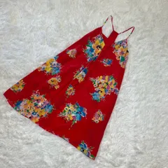 ポロラルフローレン 花柄ワンピース シルク100％ 裏地付き 赤 Lサイズ相当 ★お値段交渉を受け付けます。