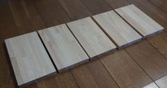 #集成材#タモ無垢#材木#DIY#無垢 ※材質　天然杢タモ無垢材　 ※集成材 ※サイズ（約cm）28x15 ※厚み約2cm ※重量（1枚）約500g ※5枚セット ※無垢材の為、小さなキズは、ご了承下さい。